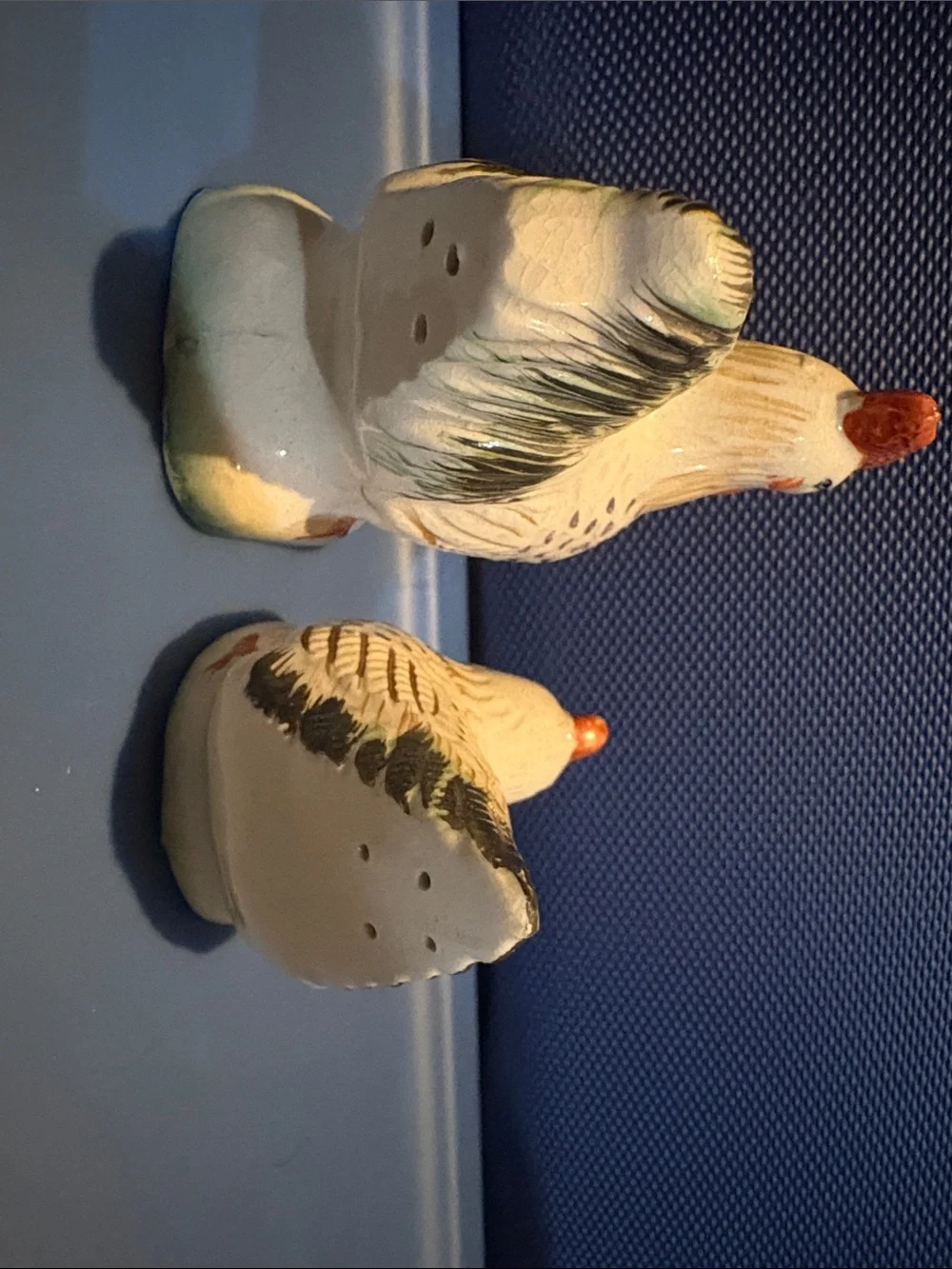 Vintage Ceramic Hen Salt and Pepper Shakers - White & Cream